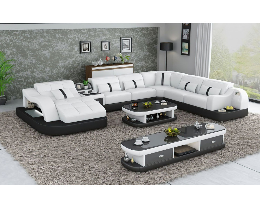 Jubilee Reversible Corner Left Hand Facing Sectional with Led - White/Black, Bonded Leather