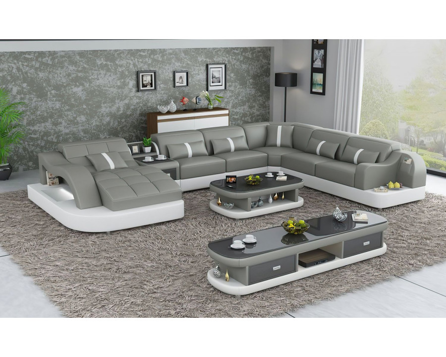 Jubilee Reversible Corner Left Hand Facing Sectional with Led - Gray/White, Bonded Leather