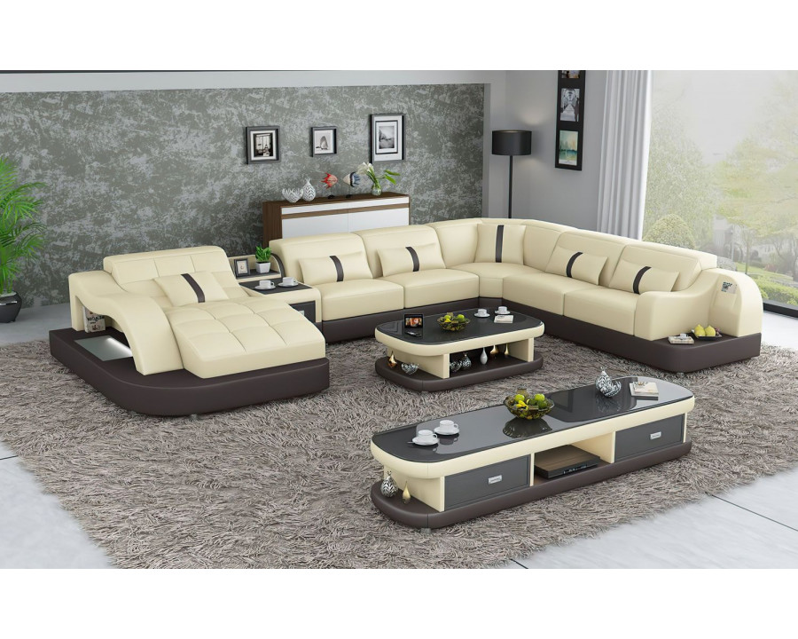 Jubilee Reversible Corner Left Hand Facing Sectional with Led - Beige/Dark Brown, Bonded Leather