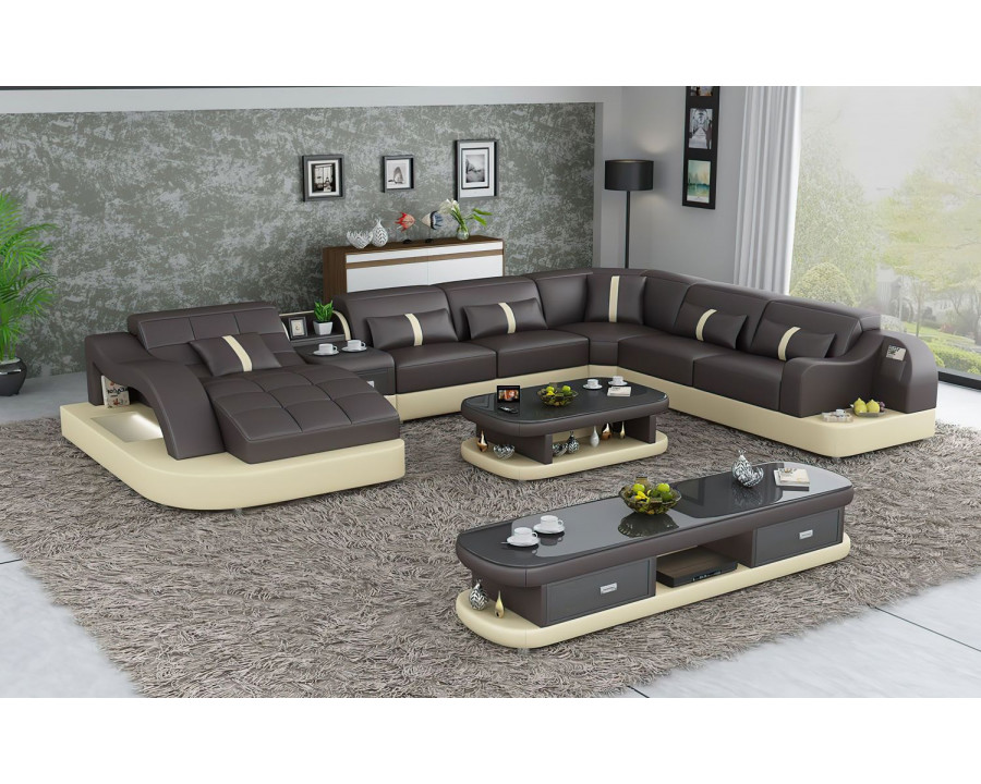 Jubilee Reversible Corner Left Hand Facing Sectional with Led - Dark Brown/Beige, Bonded Leather