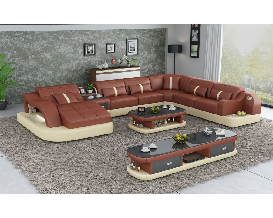 Jubilee Reversible Corner Left Hand Facing Sectional with Led - Brown/Beige, Bonded Leather