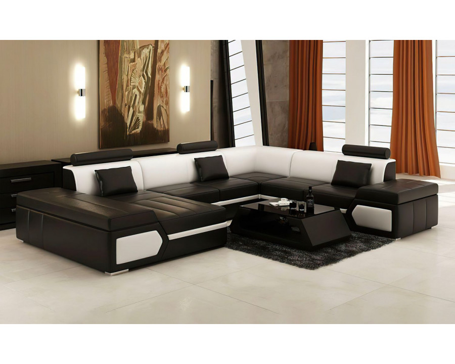 Jubilee Lanz Modern Left Hand Facing Sectional with Chaise - Black/White, Bonded Leather