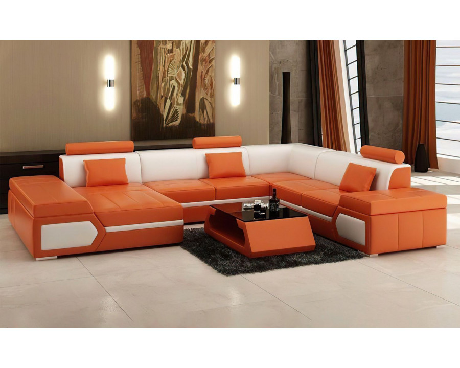 Jubilee Lanz Modern Left Hand Facing Sectional with Chaise - Orange/White, Bonded Leather