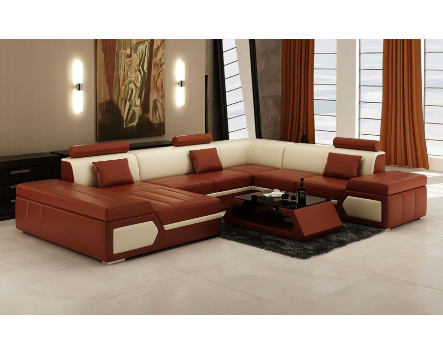 Jubilee Lanz Modern Left Hand Facing Sectional with Chaise - Brown/Beige, Bonded Leather