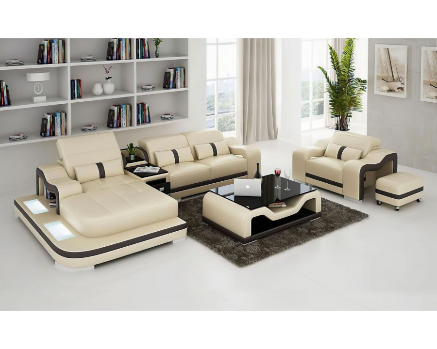 Jubilee Bayard Left Hand Facing Sectional with Ottoman - Beige/Dark Brown, Bonded Leather