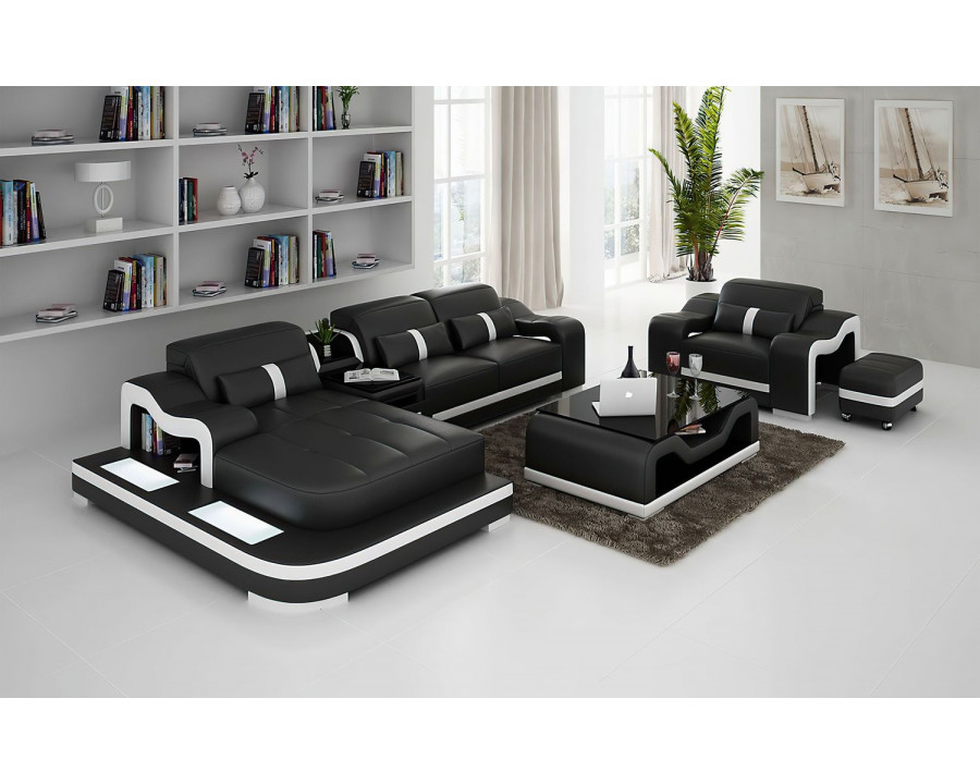 Jubilee Bayard Left Hand Facing Sectional with Ottoman - Black/White, Bonded Leather