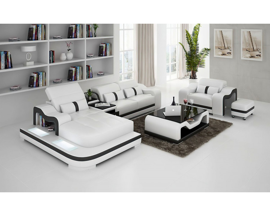 Jubilee Bayard Left Hand Facing Sectional with Ottoman - White/Black, Bonded Leather