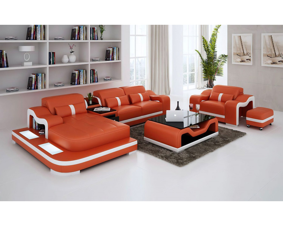 Jubilee Bayard Left Hand Facing Sectional with Ottoman - Orange/White, Bonded Leather