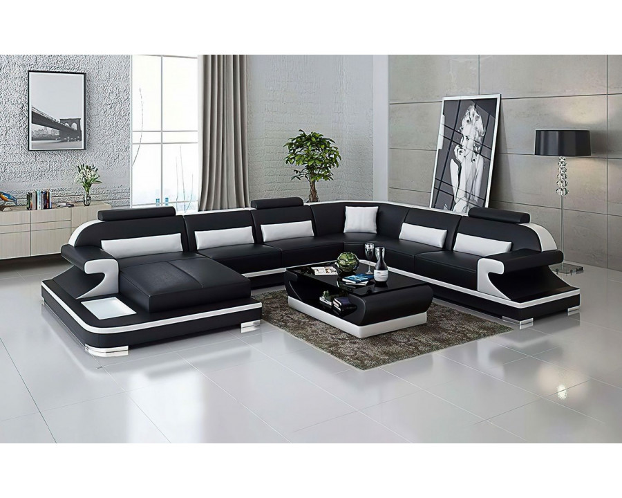 Jubilee Josia Large Left Hand Facing Sectional Sofas with Adjustable Headrest - Black/White, Bonded Leather