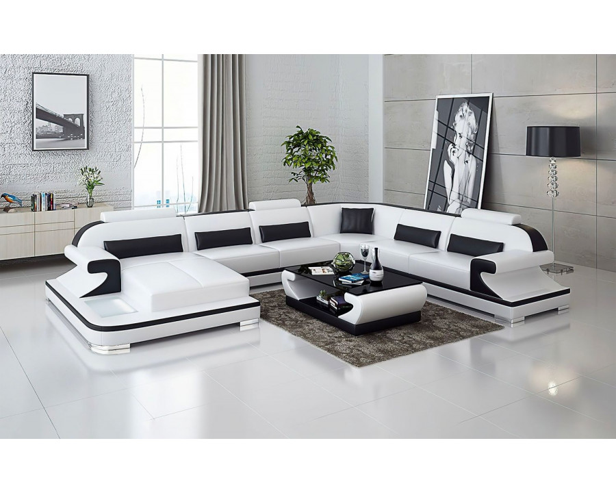 Jubilee Josia Large Left Hand Facing Sectional Sofas with Adjustable Headrest - White/Black, Bonded Leather