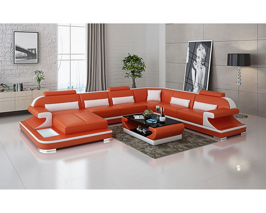 Jubilee Josia Large Left Hand Facing Sectional Sofas with Adjustable Headrest - Orange/White, Bonded Leather