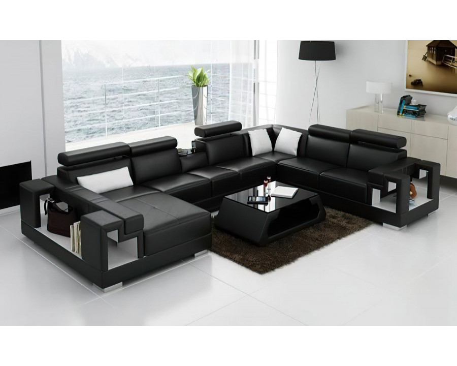 Jubilee Moore Left Hand Facing Sectional with Storage - Black/White, Bonded Leather