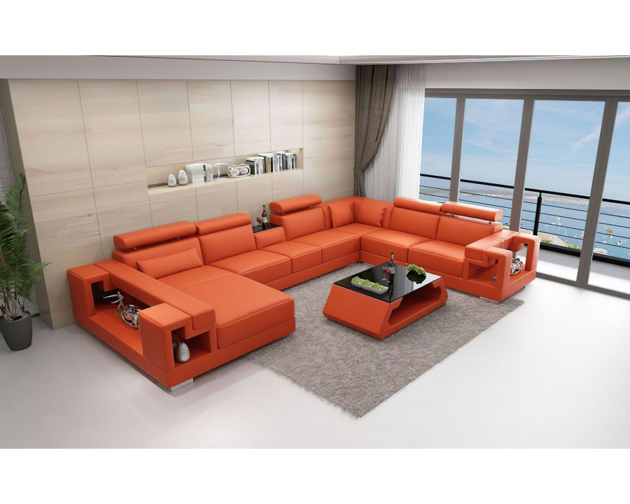 Jubilee Moore Left Hand Facing Sectional with Storage - Orange/White, Bonded Leather