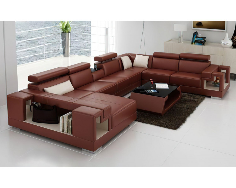 Jubilee Moore Left Hand Facing Sectional with Storage - Brown/White, Bonded Leather