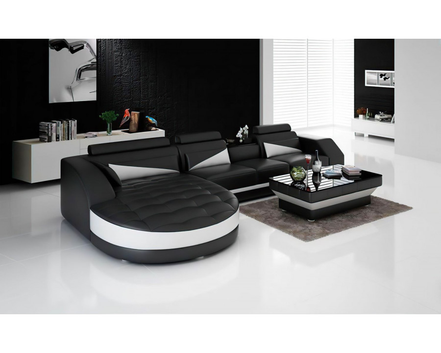 Jubilee Skye Left Hand Facing Sectional with Shape Chaise - Black/White, Bonded Leather