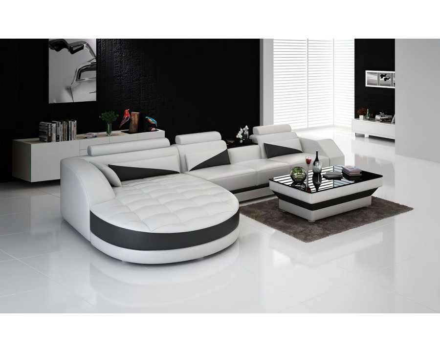 Jubilee Skye Left Hand Facing Sectional with Shape Chaise - White/Black, Bonded Leather