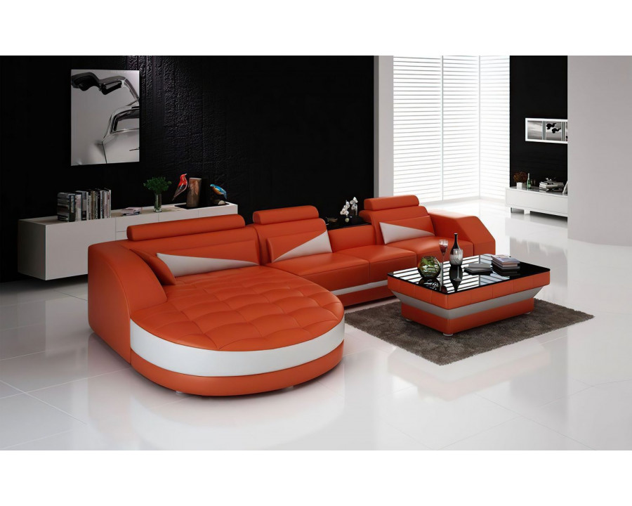 Jubilee Skye Left Hand Facing Sectional with Shape Chaise - Orange/White, Bonded Leather