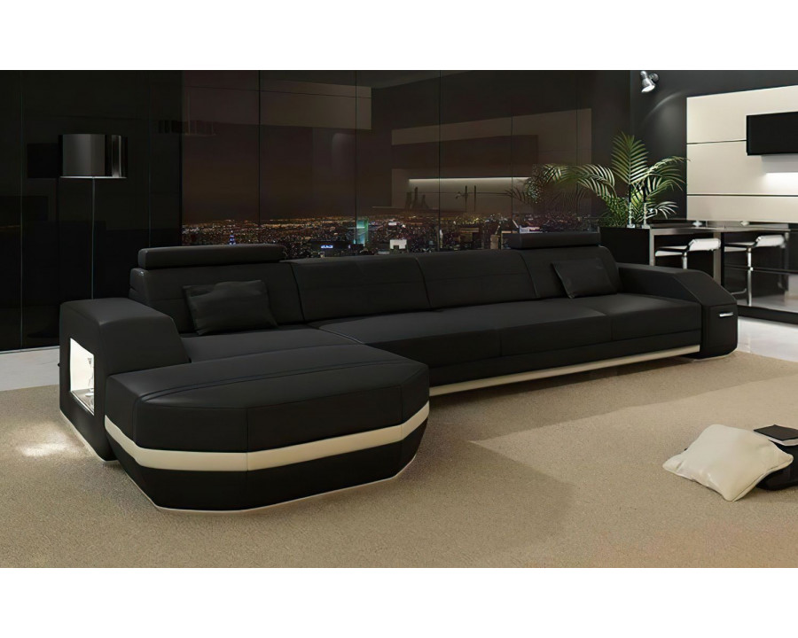 Jubilee Nyx Left Hand Facing Sectional with Storage - Black/White, Bonded Leather