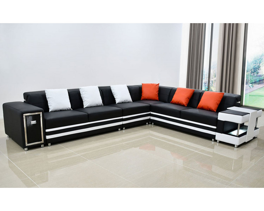 Jubilee Lundberg Left Hand Facing Sectional with Console - Black/White, Bonded Leather