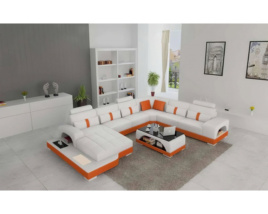 Jubilee Mequon Large Left Hand Facing Sectional with Leds - White/Orange, Bonded Leather