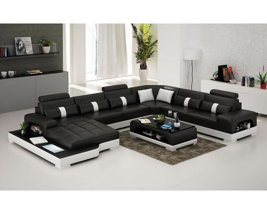 Jubilee Mequon Large Left Hand Facing Sectional with Leds - Black/White, Bonded Leather