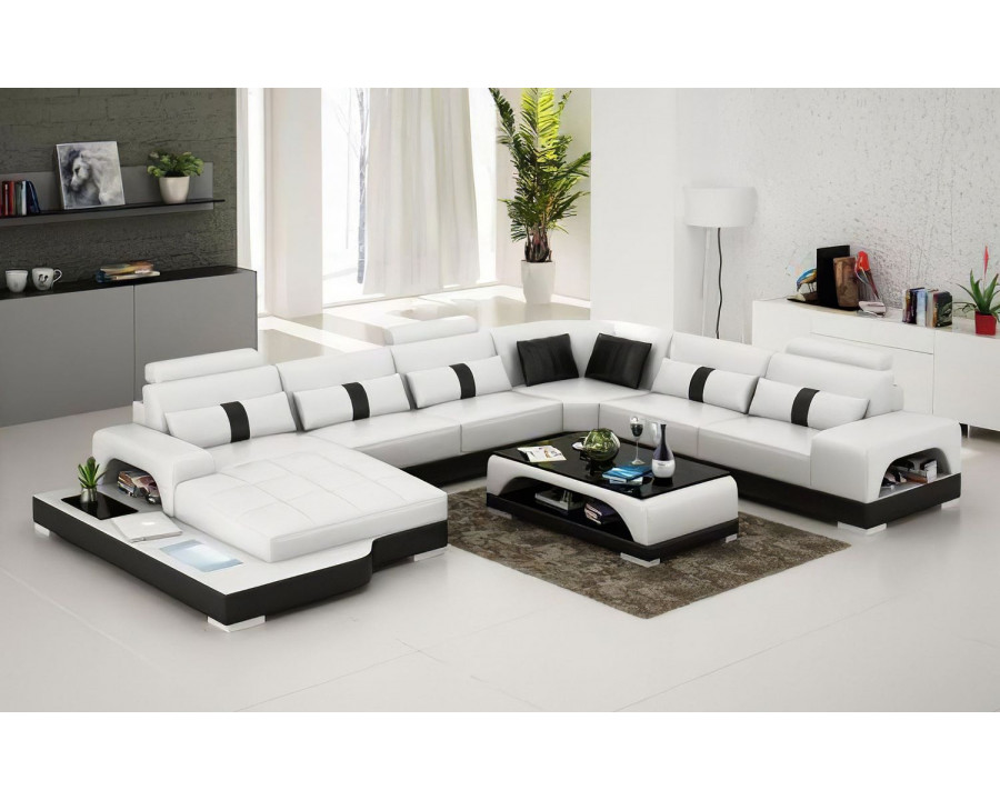 Jubilee Mequon Large Left Hand Facing Sectional with Leds - White/Black, Bonded Leather