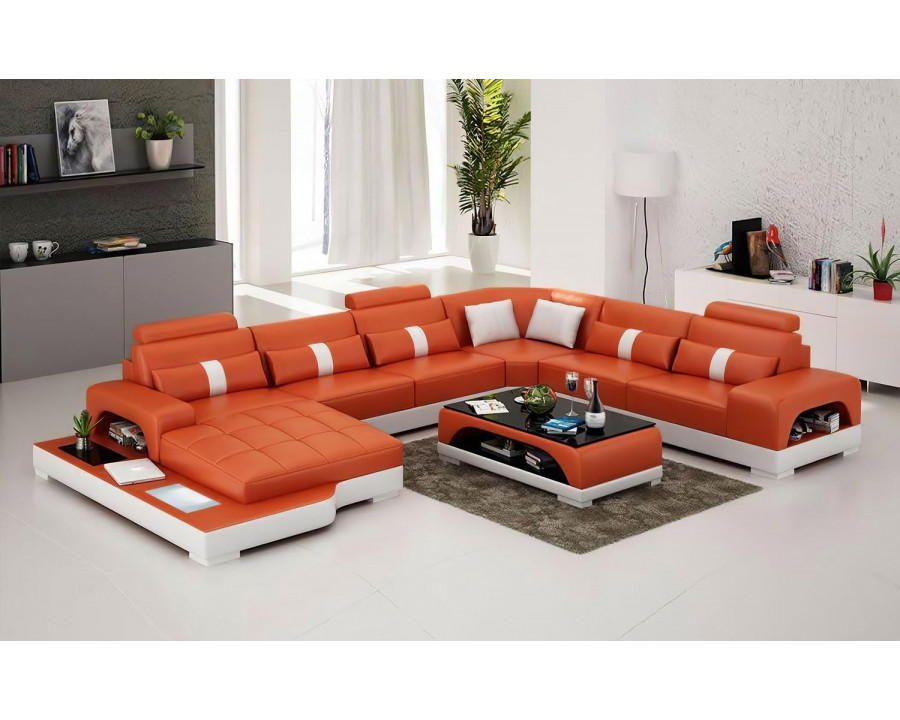 Jubilee Mequon Large Left Hand Facing Sectional with Leds - Orange/White, Bonded Leather