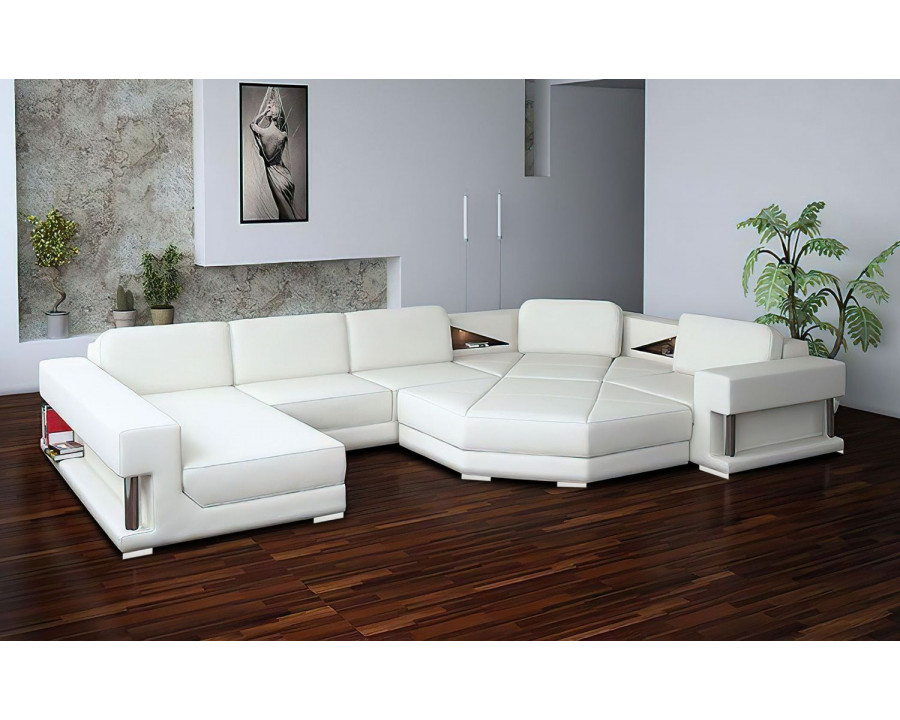 Jubilee Stoughton Left Hand Facing Sectional with Ottoman - White, Bonded Leather