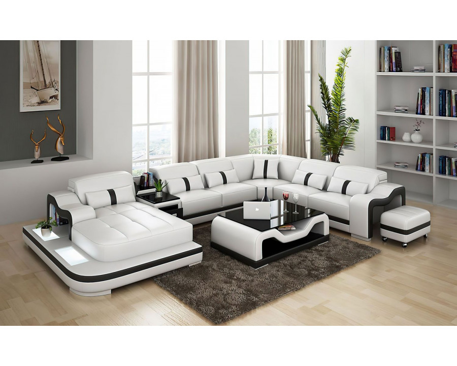 Jubilee Sydney Large Left Hand Facing Sectional with Side Table - White/Black, Bonded Leather