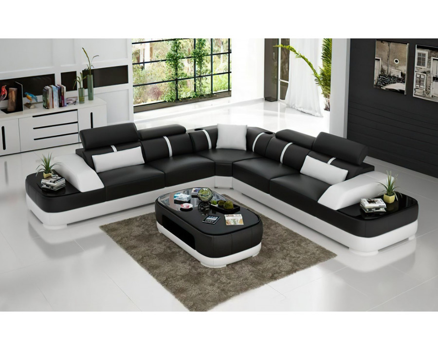 Jubilee Niemi Corner Sectional with Cup Holders - Black/White, Bonded Leather