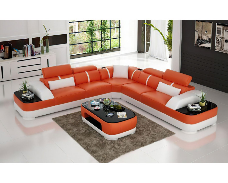 Jubilee Niemi Corner Sectional with Cup Holders - Orange/White, Bonded Leather