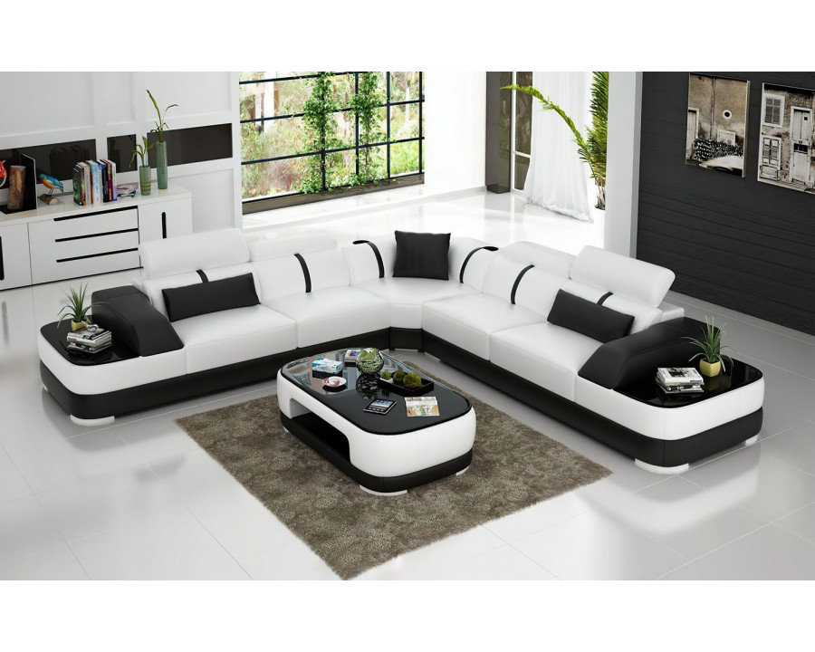 Jubilee Niemi Corner Sectional with Cup Holders - White/Black, Bonded Leather