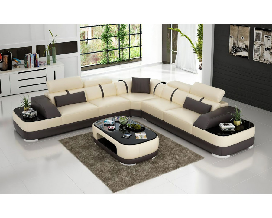 Jubilee Niemi Corner Sectional with Cup Holders - Beige/Dark Brown, Bonded Leather