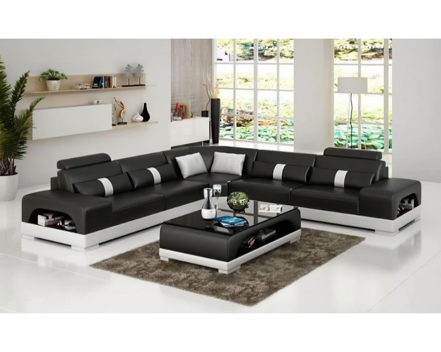 Jubilee Donny Sectional with Storage - Black/White, Bonded Leather