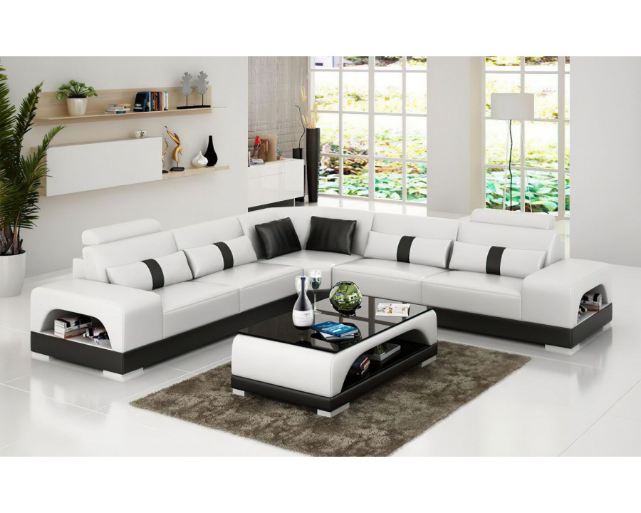 Jubilee Donny Sectional with Storage - White/Black, Bonded Leather