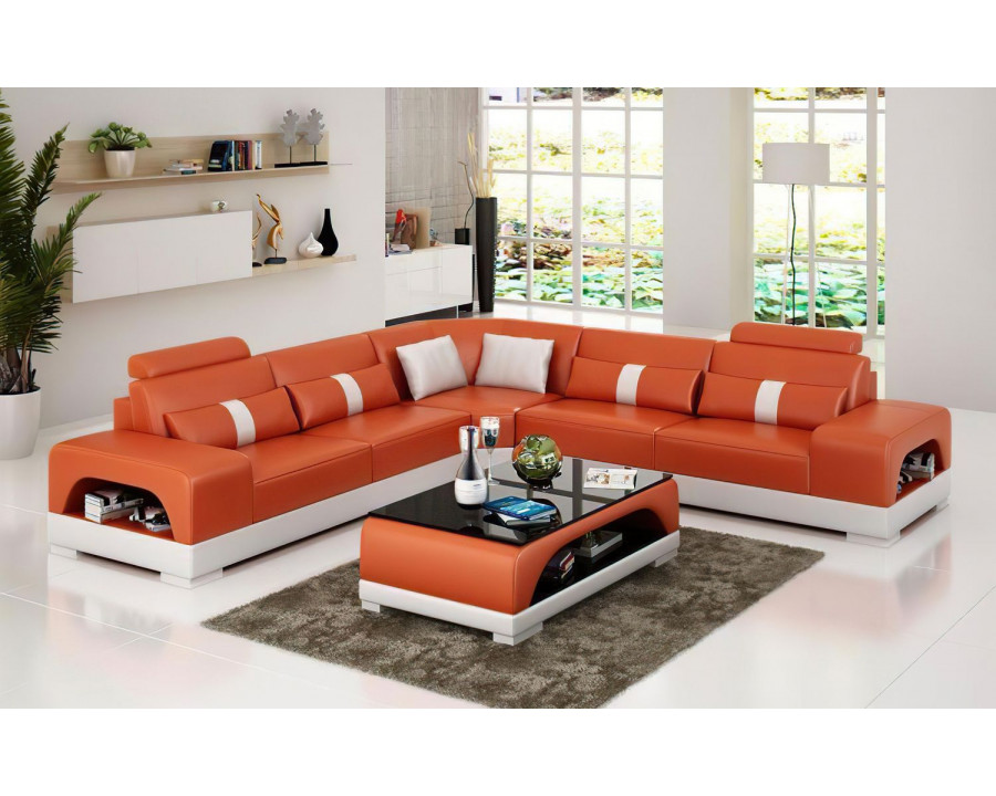 Jubilee Donny Sectional with Storage - Orange/White, Bonded Leather