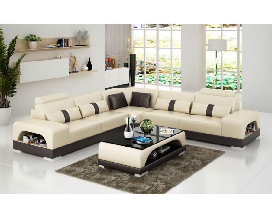 Jubilee Donny Sectional with Storage - Beige/Dark Brown, Bonded Leather