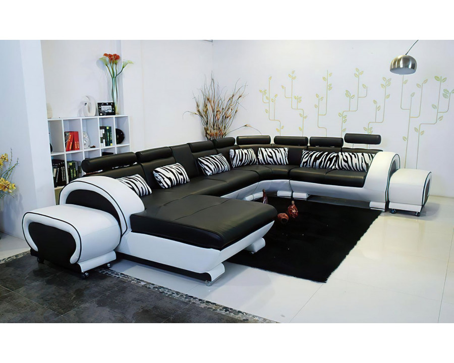 Jubilee Angle Left Hand Facing Sectional with Adjustable Headrest - Black/White, Bonded Leather