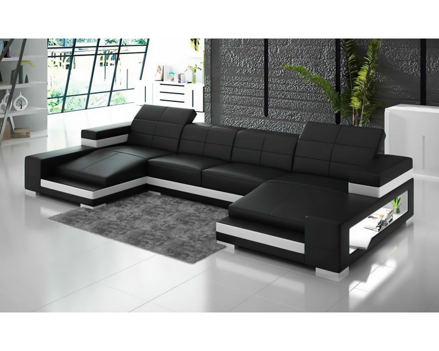 Jubilee Ainslee Modern Sectional Couch with Led - Black/White, Bonded Leather