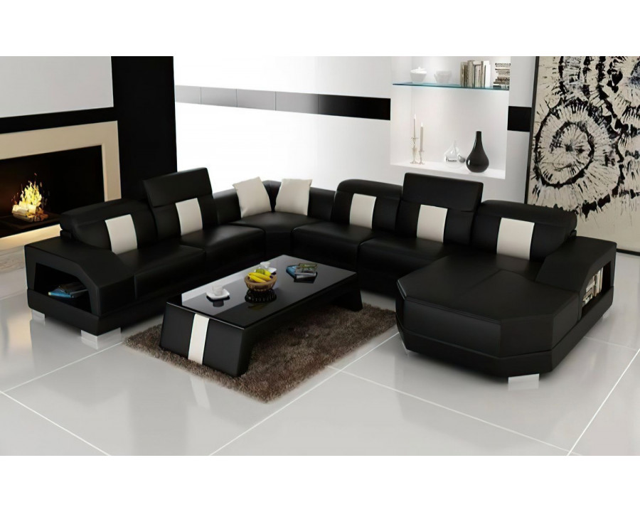 Jubilee Bozeman Left Hand Facing Sectional with Shape Chaise - Black/White, Bonded Leather