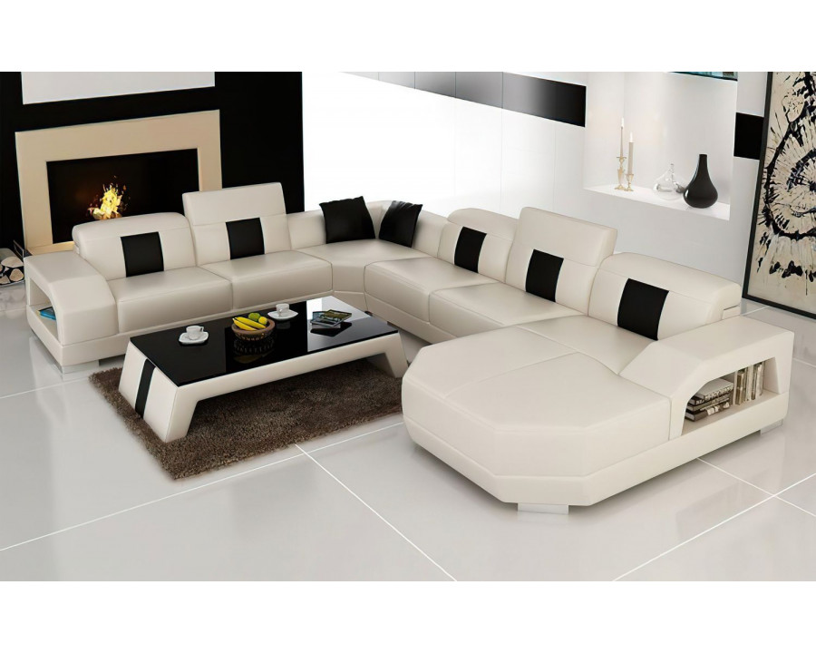 Jubilee Bozeman Left Hand Facing Sectional with Shape Chaise - White/Black, Bonded Leather