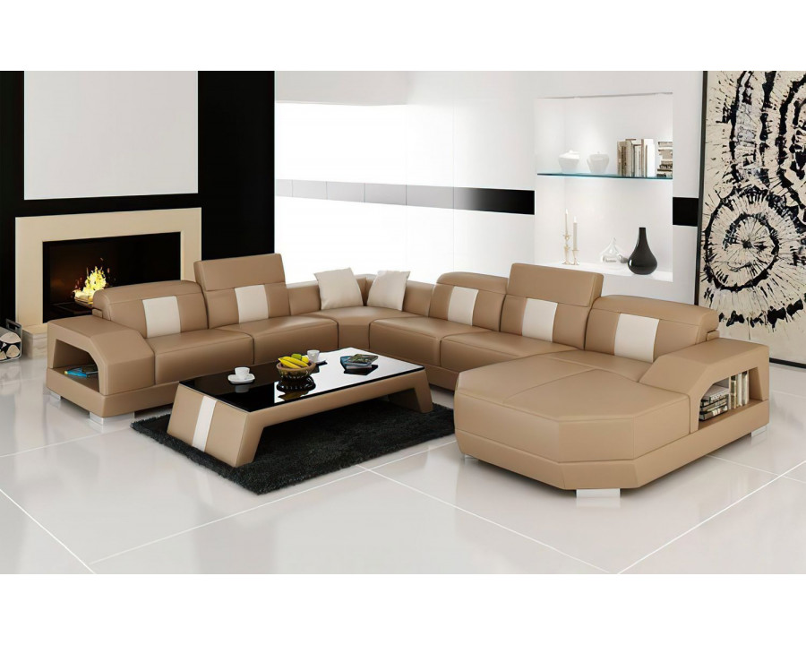 Jubilee Bozeman Left Hand Facing Sectional with Shape Chaise - Tan/White, Bonded Leather