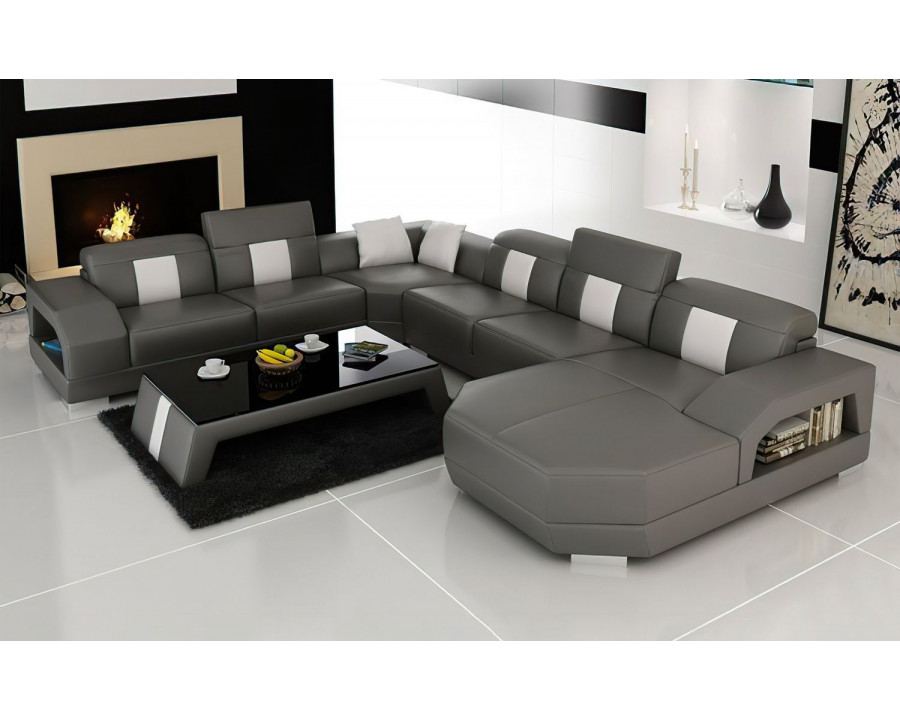 Jubilee Bozeman Left Hand Facing Sectional with Shape Chaise - Gray/White, Bonded Leather