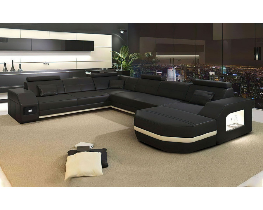 Jubilee Bolinger Left Hand Facing Sectional with Storage - Black/White, Bonded Leather