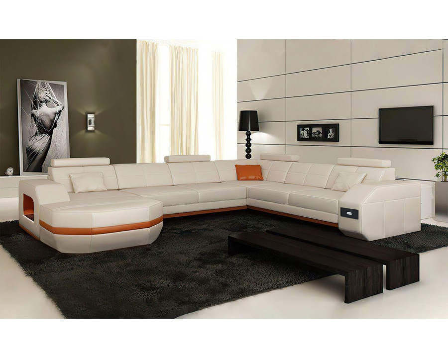 Jubilee Bolinger Left Hand Facing Sectional with Storage - White/Orange, Bonded Leather