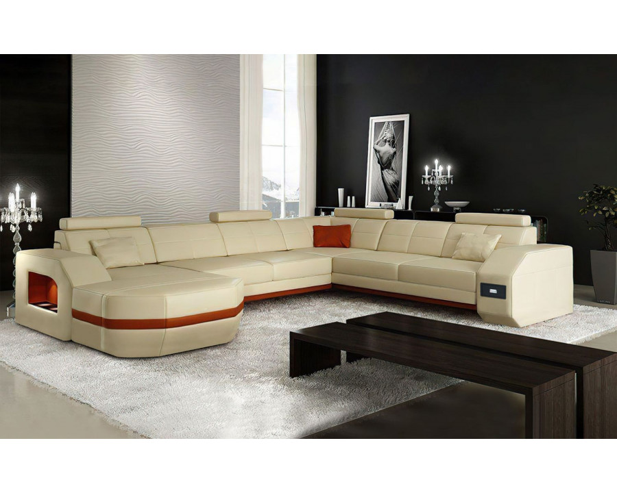 Jubilee Bolinger Left Hand Facing Sectional with Storage - Beige/Orange, Bonded Leather