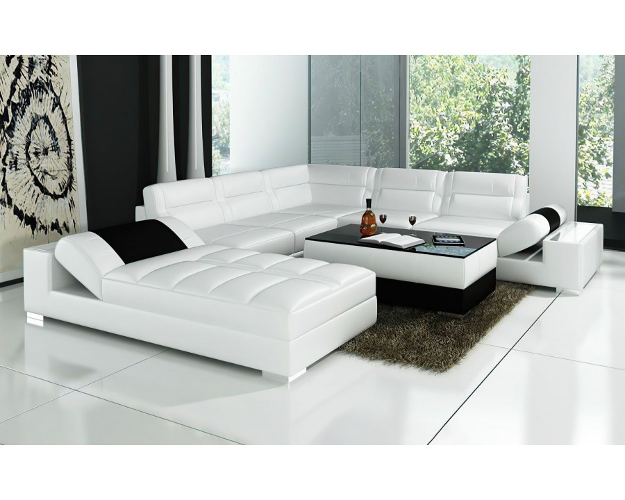 Jubilee Thataway Modern Left Hand Facing Sectional with Storage - White/Black, Bonded Leather