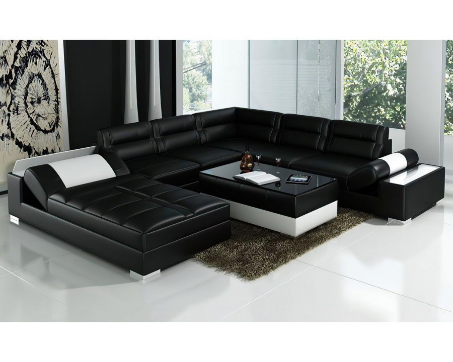 Jubilee Thataway Modern Left Hand Facing Sectional with Storage - Black/White, Bonded Leather