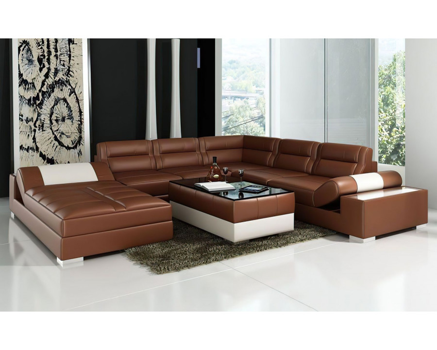 Jubilee Thataway Modern Left Hand Facing Sectional with Storage - Brown/White, Bonded Leather