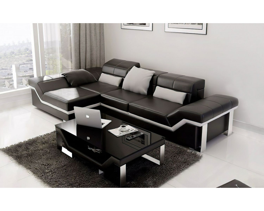 Jubilee Gracia Left Hand Facing Sectional Sofa with Chaise - Black/White, Bonded Leather